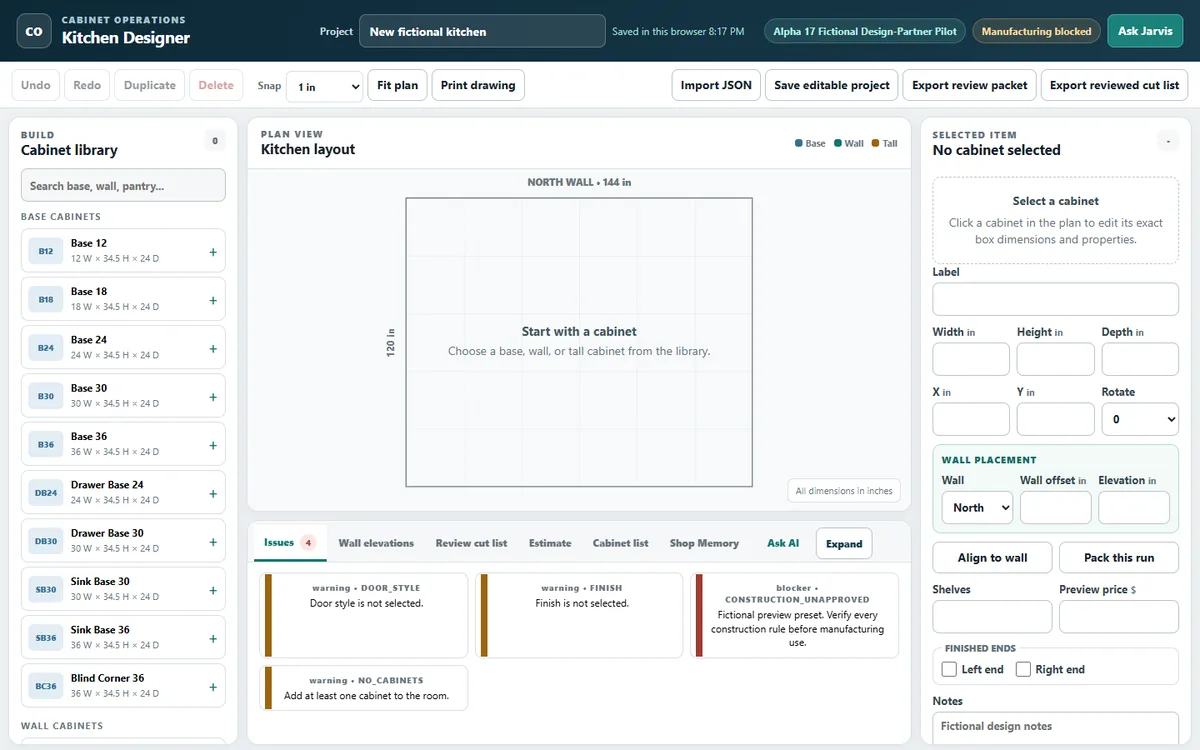 Cabinet Operations prototype with fictional sample information
