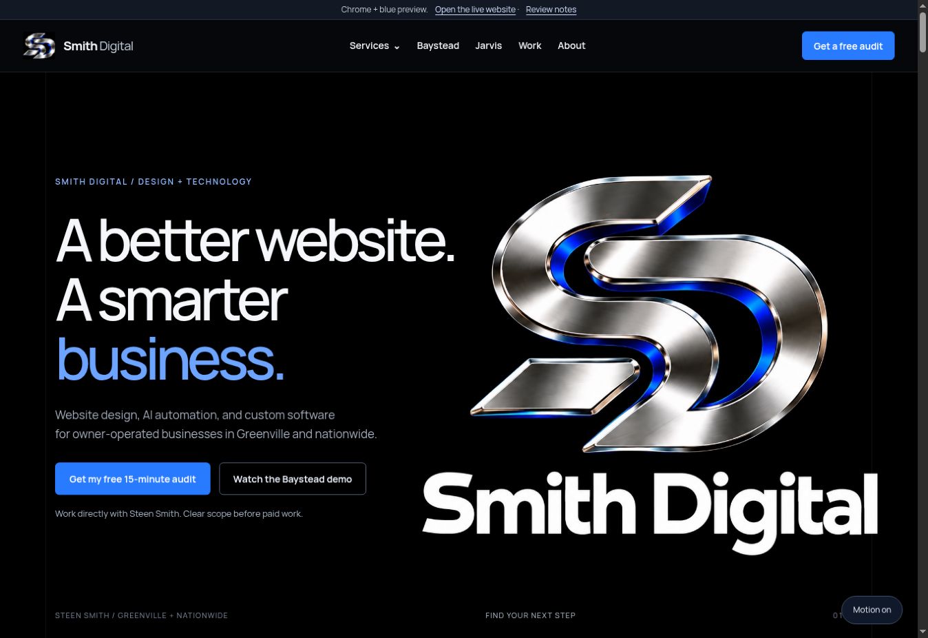 Actual Smith Digital chrome and blue website design preview